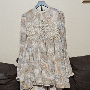 Free People I'll Be Around Crochet Lace Paisley Mini Dress Tunic